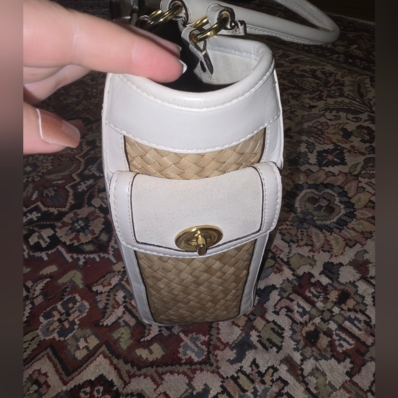 Coach Woven Straw Tote Bag With Leather Trim - Picture 5 of 12